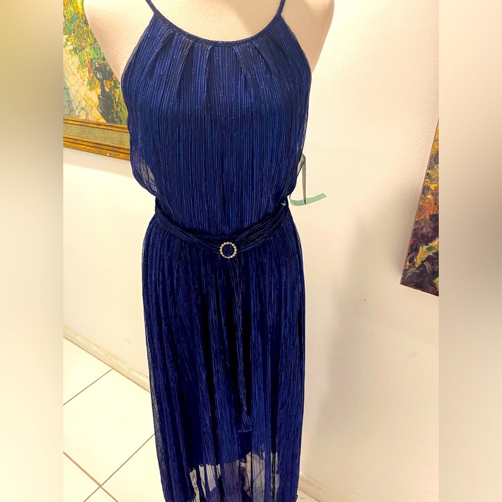 NWT Alexa B Nites Shimmery Royal Blue Maxi Dress Elastic Waist Size 10P